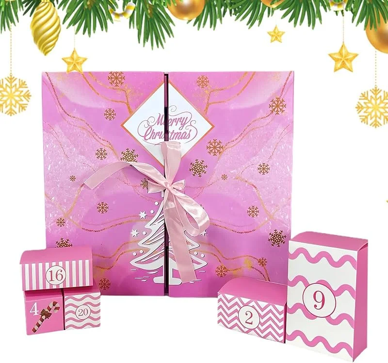 Marke: Generisch Weihnachts-Adventskalender, 24 Tage, leer, rosa, faltbar — Advent und Tisch