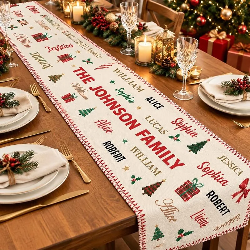 Besuche den VEELU-Store Personalisierter Tischläufer Weihnachten mit Namen, Weihnachtstischläufer — Küche & Haushalt
