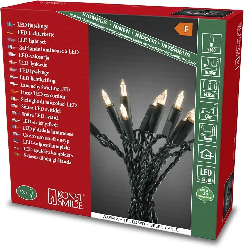 Besuche den Konstsmide-Store Konstsmide LED Minilichterkette, One String, 100 warm weiße Dioden, 230V, Innen, grünes Kabel - 6304-120 — Weihnachtsbeleuchtung
