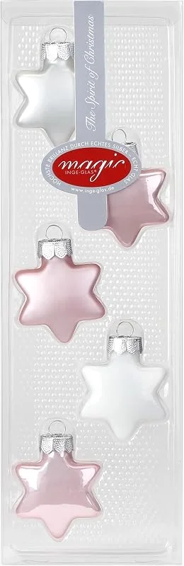 Marke: Magic Magic 5 STK. Sterne Glas 4cm Christbaumschmuck Weihnachtsschmuck Baumschmuck Set Christbaumkugeln, Farbe: Noble Rose (hell rosa porzelanweiß) — Weihnachtsdeko