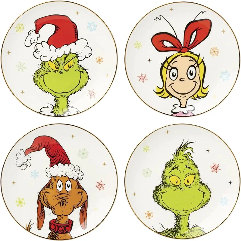 Marke: Lenox Lenox Merry Grinchmas Geschirrset für 4 Teller aus Porzellan, mikrowellen- und spülmaschinenfest, Nudeln, Salat und Abendessen, Weihnachtsdekoration (4-teiliges Set) — Advent und Tisch