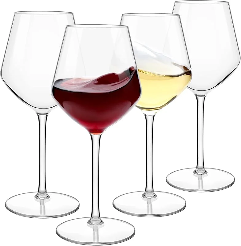 Marke: COOKY.D Tritan-Plastic Rotweingläser 550 ML Unzerbrechlich & elegant mit langem Stiel Rotweingläser Hochzeiten, Jubiläen, Valentinstag & Geburtstage Spülmaschinenfest, 4er Set — Wein und Festtafel