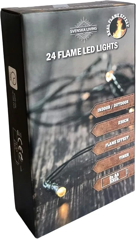Marke: HiT HiT LED Lichterkette Batterie Timer Flammeneffekt Flamme warmweiß für innen und außen (24er für außen) — Weihnachtsbeleuchtung