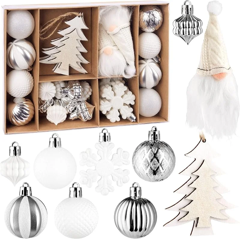 Besuche den BRUBAKER-Store BRUBAKER 24 Stück Christbaumschmuck Weiß und Silber - Weihnachtskugel Set — Weihnachtsdeko
