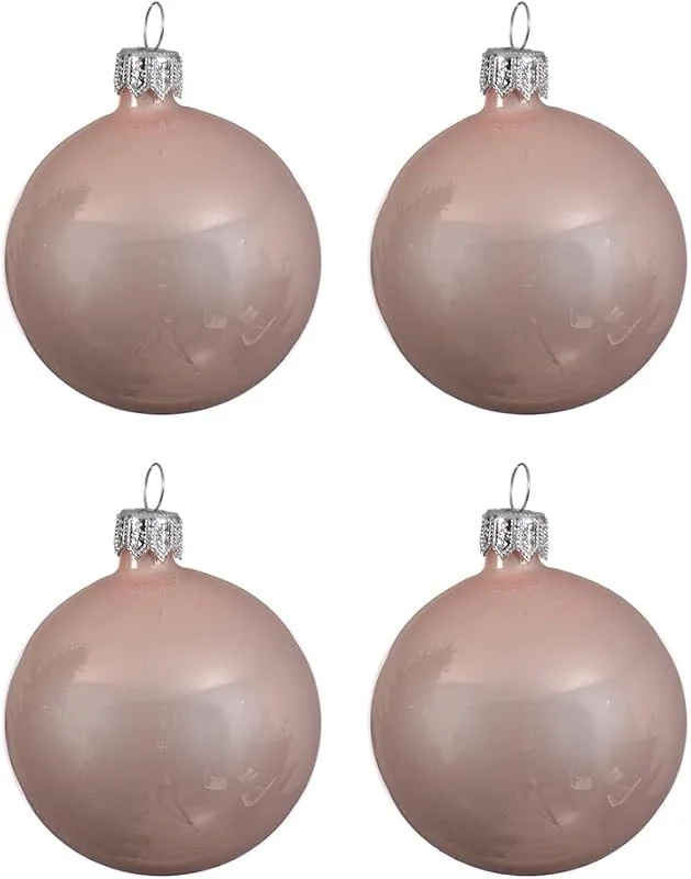 Marke: Kaemingk Weihnachtskugeln Glas mundgeblasen 10cm x 4er Box Christbaumkugeln hellrosa zartrosa rosa glänzend — Weihnachtsdeko