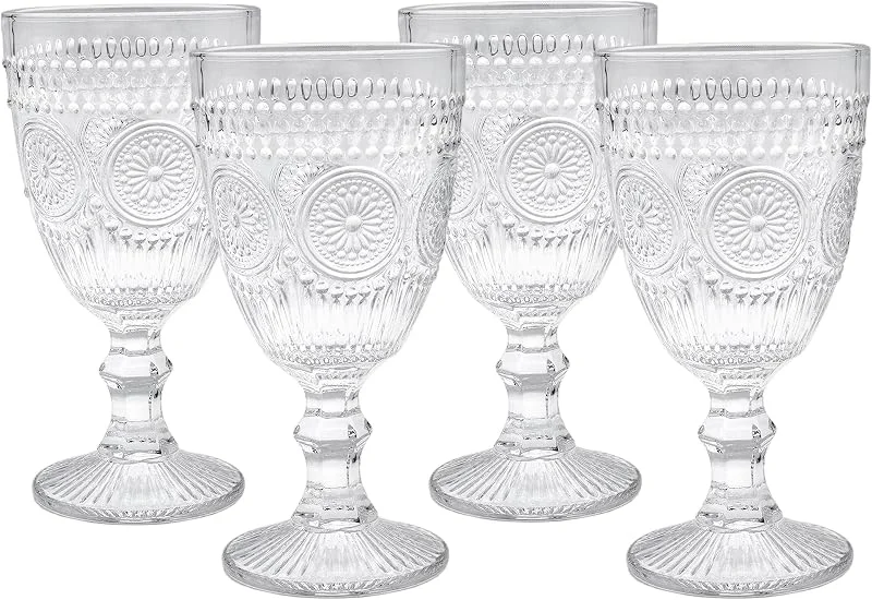 Besuche den Spetebo-Store Spetebo Retro Weinglas 300 ml transparent - 4er Set - Vintage Trinkglas mit Relief Muster - Weinkelch Wasserglas Kristallweinglas Glas mit Fuß — Wein und Festtafel