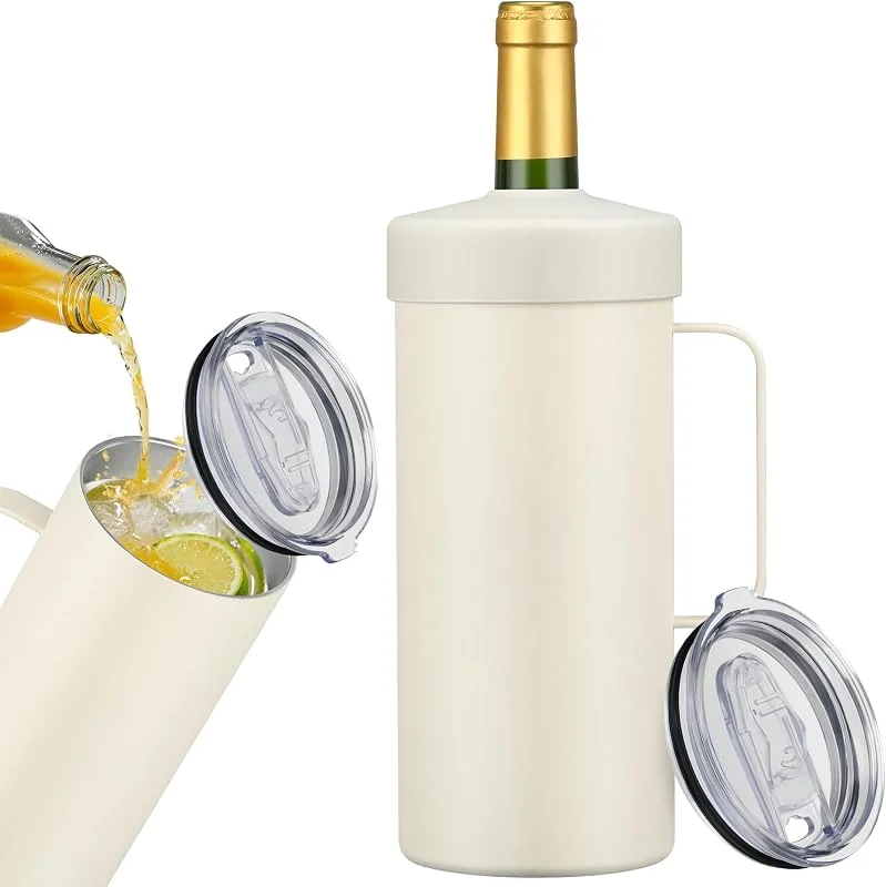 Marke: MAXSO MAXSO 1, 2 l Weinkühler, eisloser Kühler – Geschenk für Weinliebhaber, vakuumisolierte Eimerhülse, tragbares Weinzubehör, hält kalt, passend für die meisten 750 ml Wein- und Champagnerflaschen, Weiß — Wein und Festtafel