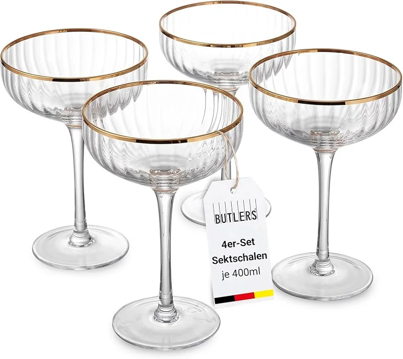 Besuche den BUTLERS-Store BUTLERS GOLDEN TWENTIES Champagnerschale, 4er-Set, 400 ml, Goldrand — Wein und Festtafel
