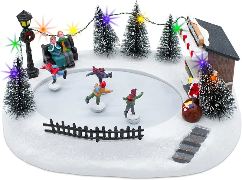Besuche den Spetebo-Store Spetebo LED Weihnachtsszene Eisbahn mit fahrenden Figuren - 29 x 21 cm - Deko Winterstadt bunt beleuchtet mit Musik - Weihnachts Winter Dorf Szene Tisch Dekoration Spieluhr — Weihnachtsdeko