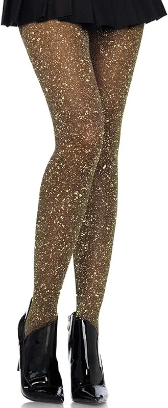 Marke: LEG AVENUE LEG AVENUE 7130 - Lurex-Strumpfhose, Einheitsgröße, Schwarzes Gold — Weihnachtsmode