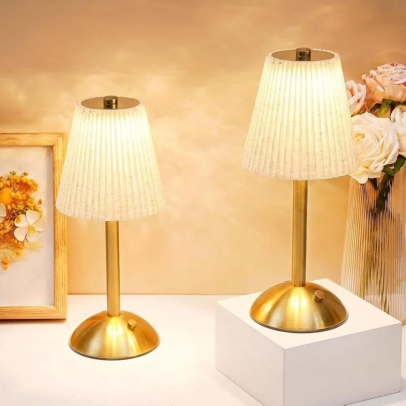 Marke: Liliful Liliful LED-Tischlampe, kabellos, goldfarben, batteriebetrieben, wiederaufladbar, 3 Farben, dimmbar, für Schlafzimmer, Wohnzimmer, Esszimmer, 2 Stück, Beige — Kerzenlicht Abendessen