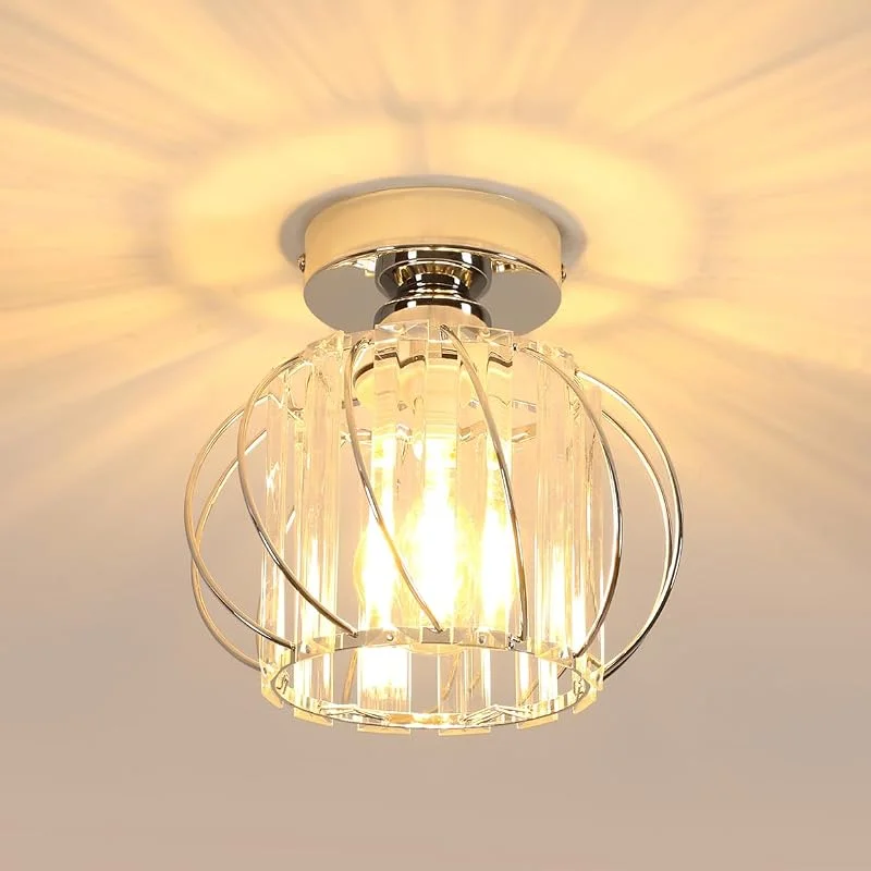 Besuche den Goeco-Store Goeco Modern Deckenleuchte Kristall E27 Spiralkäfig Deckenlampe Chrom — Kerzenlicht Abendessen