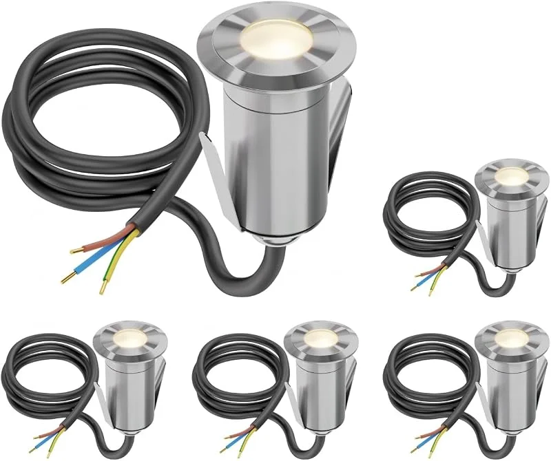 Besuche den ledscom.de-Store ledscom.de 5x LED Bodeneinbauleuchte GLOX für außen, IP67, aluminium, rund, 35mm Ø, warmweiß, matt — Weihnachtsbeleuchtung
