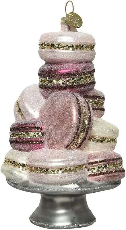 Marke: Decoris Decoris Christbaumschmuck Glas 14cm Macaronturm mundgeblasen Weihnachtskugeln rosa braun — Weihnachtsdeko