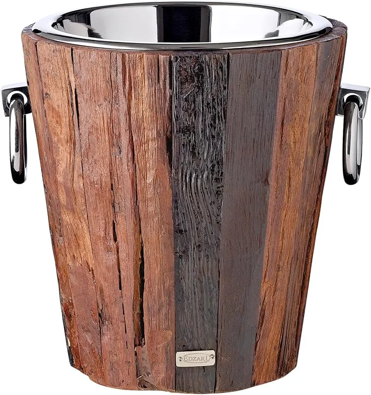 Besuche den EDZARD-Store EDZARD Weinkühler Providence (H 28 cm, Ø 27 cm), Edelstahl und Holz — Wein und Festtafel