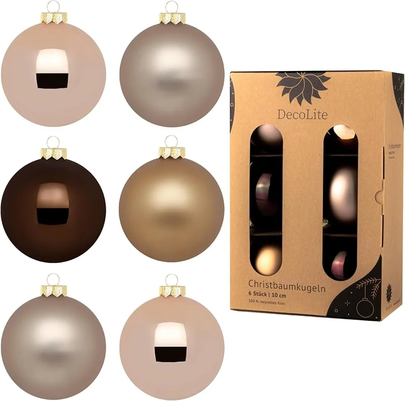 Marke: DecoLite Christbaumkugeln aus Glas Ø 10 cm (6 Stück) - Lounge — Weihnachtsdeko