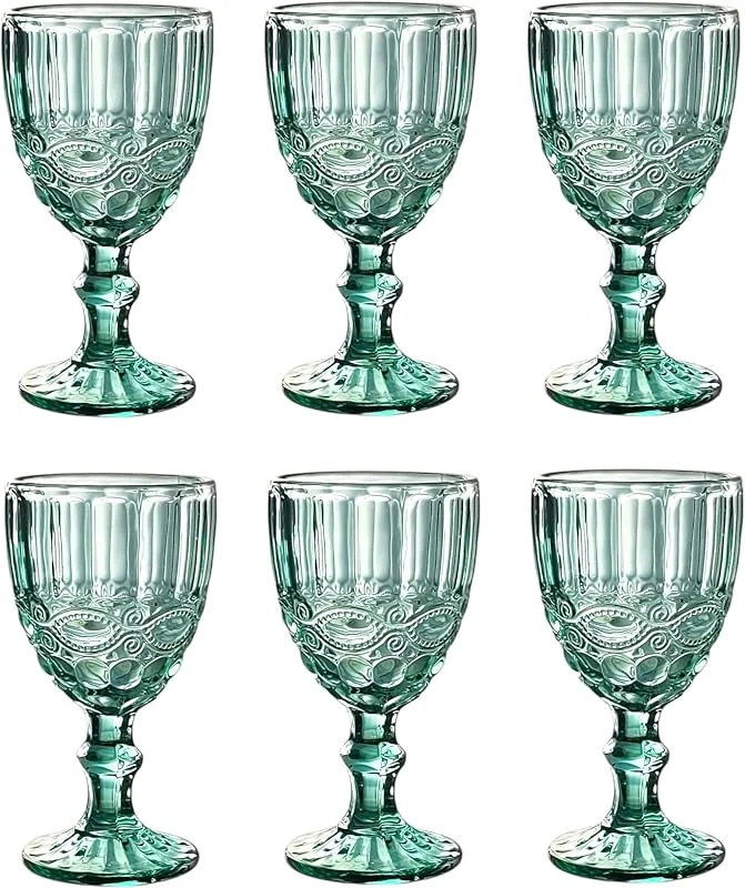Besuche den GMMH-Store GMMH Vintage 6er-Set Farbige Weingläser und Trinkgläser mit Prägung Relief (Schleife, Türkis, Weinglas) Kelch, Trinkglas, Wasserglas, Longdrinkgläser, Cocktail Gläser, Glas, Glaskelche — Wein und Festtafel