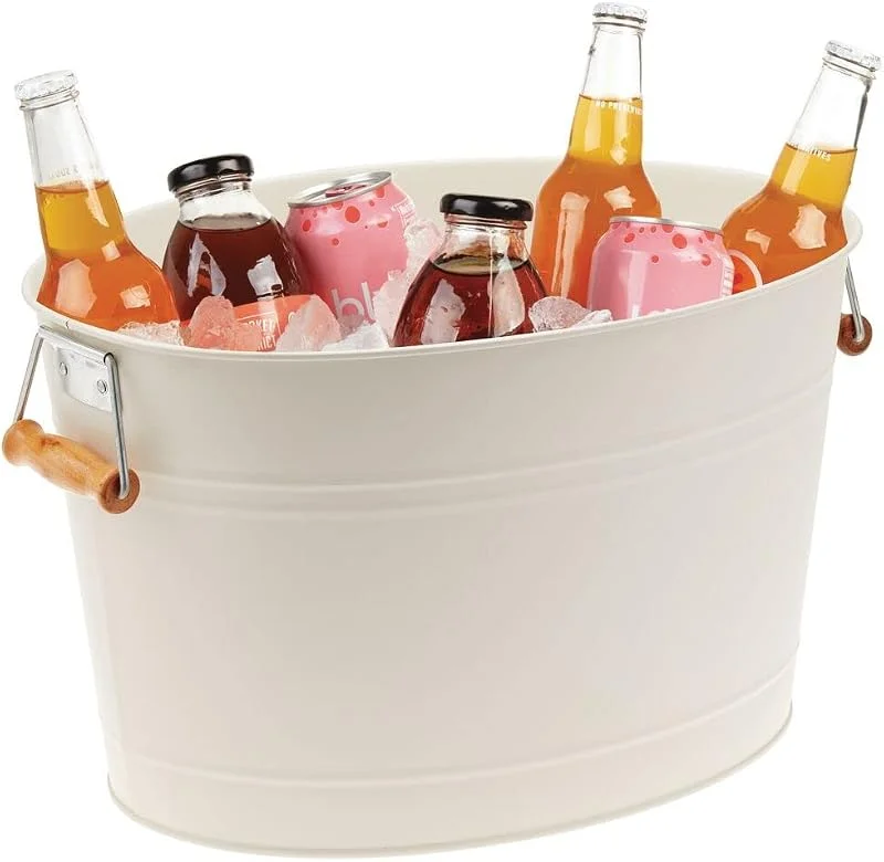 Besuche den mDesign-Store mDesign Weinkühler - Dekorativer Sektkübel mit Holzgriffen - Idealer Eiskübel für Wein, Bier, Sekt oder Erfrischungsgetränke - Creme, Natur — Wein und Festtafel