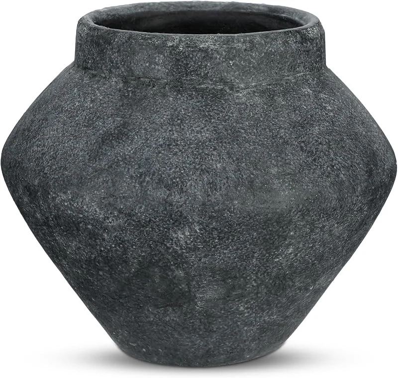 Besuche den Arborus-Store Vase Vintage 21 cm Dekovase Anthrazit Zement Dekovase für Blumen — Kerzenlicht Abendessen