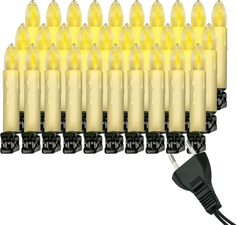 Marke: IC Winterworld Retro Weihnachtsbaum-Lichterkette mit LED Filament Kerzen, klassische Baumbeleuchtung mit austauschbaren E10 Leuchtmittel, Weihnachtsbeleuchtung für Innen, nostalgie (creme, 30 Kerzen - ca. 14, 5 m)