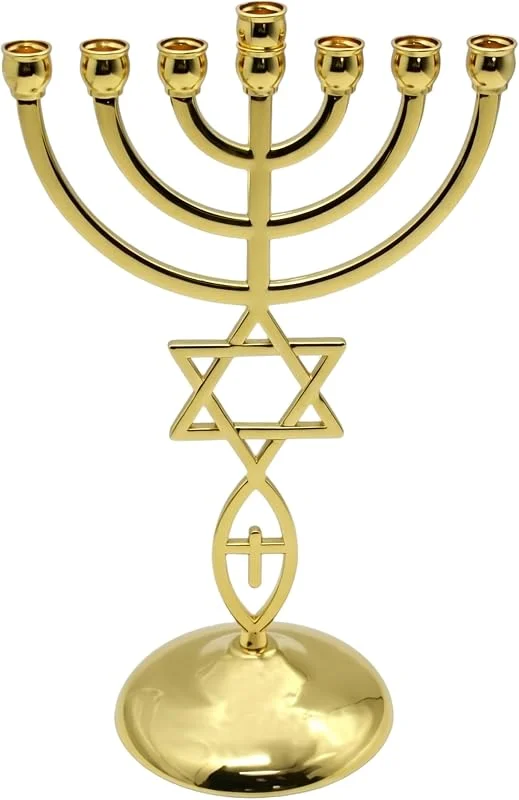 Marke: Bemonew Menorah 7 Zweige Robuster Zinklegierung Chanukka Gold Kerzenständer Jüdisch — Kerzenlicht Abendessen