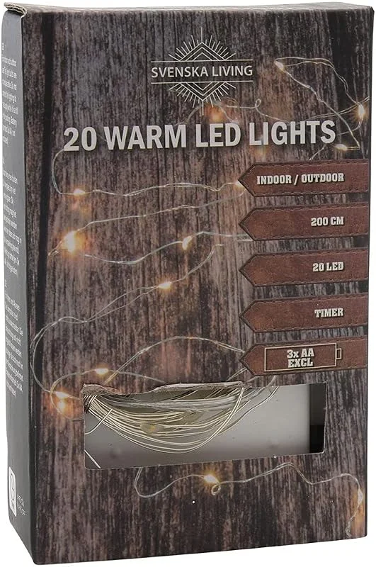 Marke: HiT 20er LED Drahtlichterketten mit Timer für innen und außen Batterie warmweiß — Weihnachtsbeleuchtung