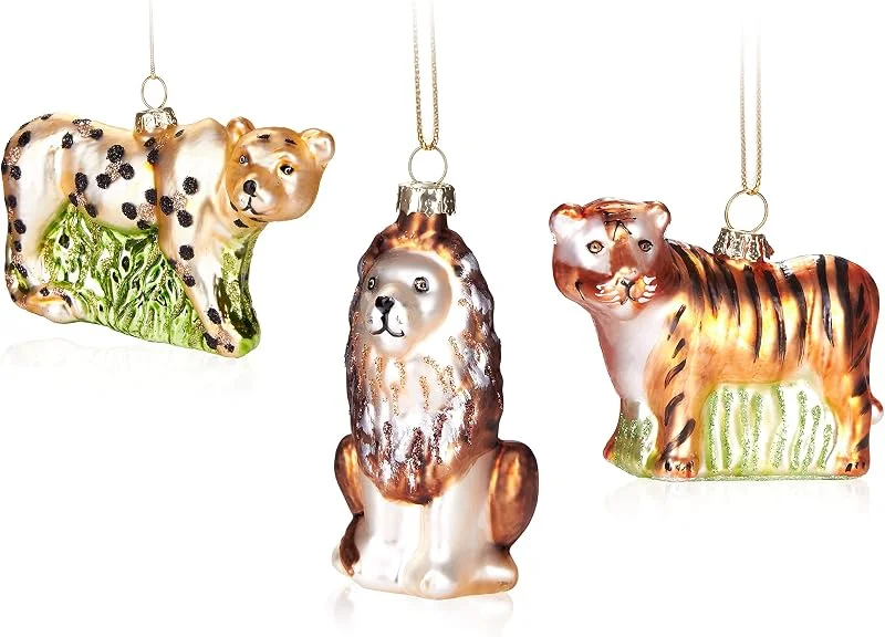 Besuche den BRUBAKER-Store BRUBAKER 3-teiliges Baumkugel Set Raubkatzen Safari - Handbemalt — Weihnachtsdeko