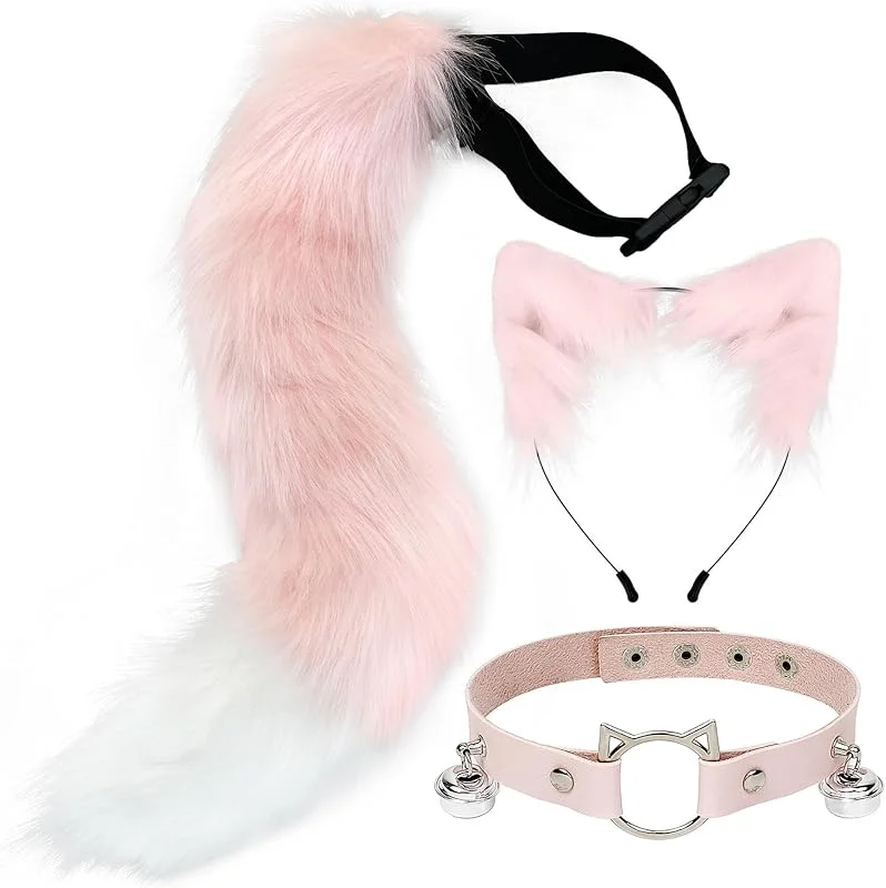 Marke: SANSIWU SANSIWU Halloween-Mode, Kunstfell, Katzenohren, Haarspange, Party-Kostüm, Ornament, pelziger Wolf, Fuchsschwanz, Glocke, Lederhalsband, Chocker, Cosplay-Spielzeug-Set — Weihnachtsmode