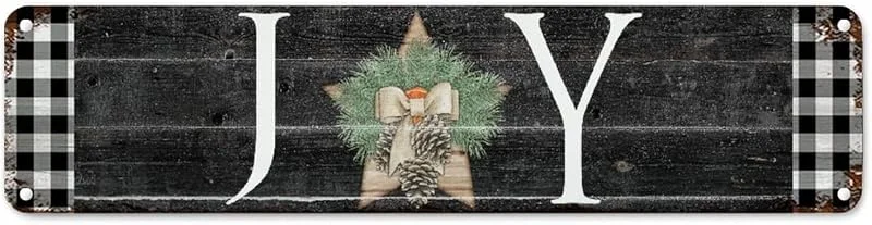 Marke: CowkissSign Vintage Weihnachtskranz Freude Männer Höhle Schilder Winter Jahreszeit Gruß Retro Straße Hängeschild Schwarz und Weiß Büffel Karo Plaid Wanddekoration Schild Qualität Straßenschild für Kinderzimmer — Weihnachtsdeko