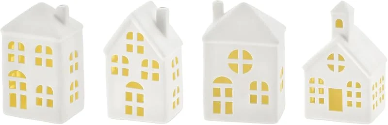 Besuche den Spetebo-Store Spetebo LED Keramik Haus weiß 11 cm - 4er Set - Deko Weihnachtsdorf mit Beleuchtung in warm weiß - Weihnachts Tisch Deko Aufsteller Winter Haus — Weihnachtsdeko