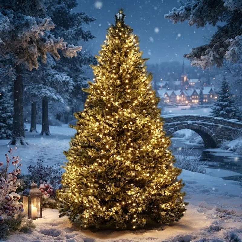 Besuche den Spetebo-Store Spetebo Lichterkette für Fahnenmast und Weihnachtsbaum - 800 cm Länge - mit 400 LED in warm weiß - Garten Beleuchtung Fahnenstange Baum Überwurf für Außen inklusive Heringe — Weihnachtsbeleuchtung