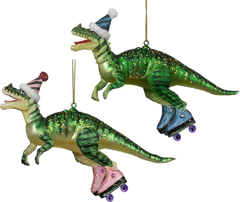 Marke: Kaemingk Christbaumschmuck Dinosaurier 13, 4cm Glas - Figur zum Aufhängen - 1 Stück sortiert - Weihnachtsbaum Anhänger für Weihnachten - Christbaumanhänger & Weihnachtsbaumschmuck - Urzeit Tiere Dinosaurus Grün — Weihnachtsdeko