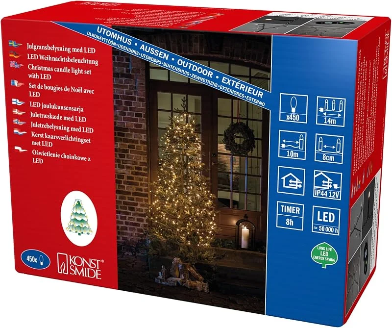 Besuche den Konstsmide-Store Konstsmide LED Baummantel 6 Stränge à 75 gefrostete Dioden, Strangverdoppelung von 6 auf 12 Stränge nach 200cm8h Timer, 450 warm weiße Dioden, 12V Außentrafo (IP44), 6W, schwarzes Kabel - 6662-130 — Weihnachtsbeleuchtung