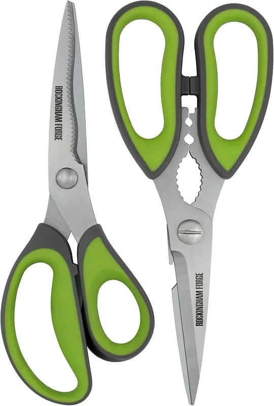 Besuche den Rockingham Forge-Store Rockingham Forge Scharfes Küchen- und Haushaltsscheren-Set, rostbeständig, geknickt und gebogen, 9 cm Edelstahlklingen, Nussknacker und Flaschenöffner, Grün und Grau, 2-teilig — Küche & Haushalt