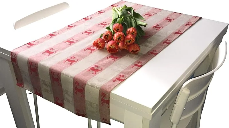 Marke: U Natural reines Leinen - Tischläufer I Tischband aus 100% Leinen, Jacquard gewebt, mit feinen Motiven verschönert, perfekt als Natur Deko (Rot, Jacquard-Design Hund) — Küche & Haushalt
