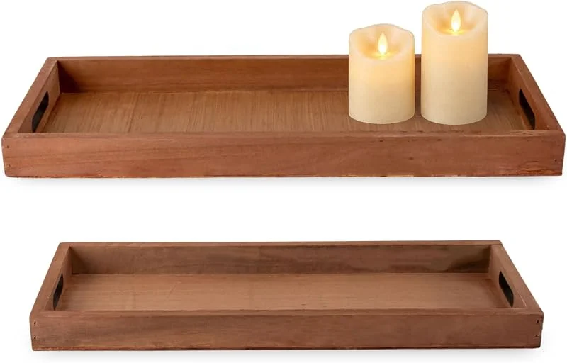 Besuche den Spetebo-Store Deko Holztablett Natur 2er Set - 50, 45 cm - Holz Kerzenteller länglich - Tischdeko Dekotablett Servierplatte Dekoschale rechteckig Kerzen Brett — Advent und Tisch