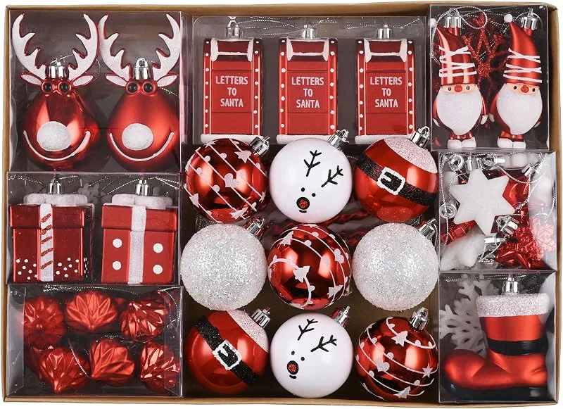 Besuche den Valery Madelyn-Store Valery Madelyn Weihnachtskugel-Ornamente, 100 Stück, rot und weiß, bruchsicher, Sortiert, Weihnachtsbaumschmuck-Set, Verschiedene traditionelle hängende Ornamente, Großpackung für Weihnachten, Urlaub — Weihnachtsdeko