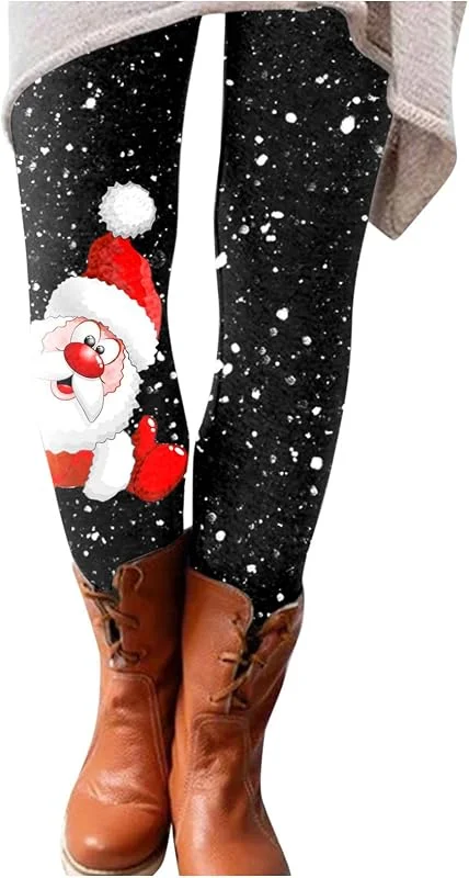 Marke: Qixiu Weihnachtsleggings Damen Elastische Schlanke Leggings Christmas Pants Lässige Weihnachtshose Lange Bedruckte Hose Damen Weihnachtsleggins Weihnachtshose Pyjamahose Damen — Weihnachtsmode