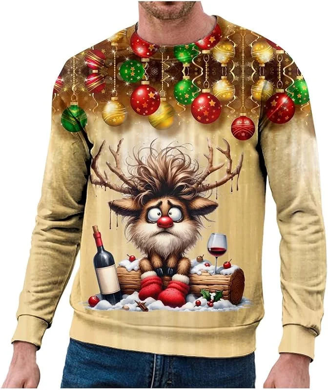 Marke: pvucpot pvucpot Männer Weihnachtspullover Lustig Christmas Sweater Herren Rundhals Sweatshirt Mit Rentier Druck Winter Pullover Ugly Christmas Sweater Herren — Weihnachtsmode