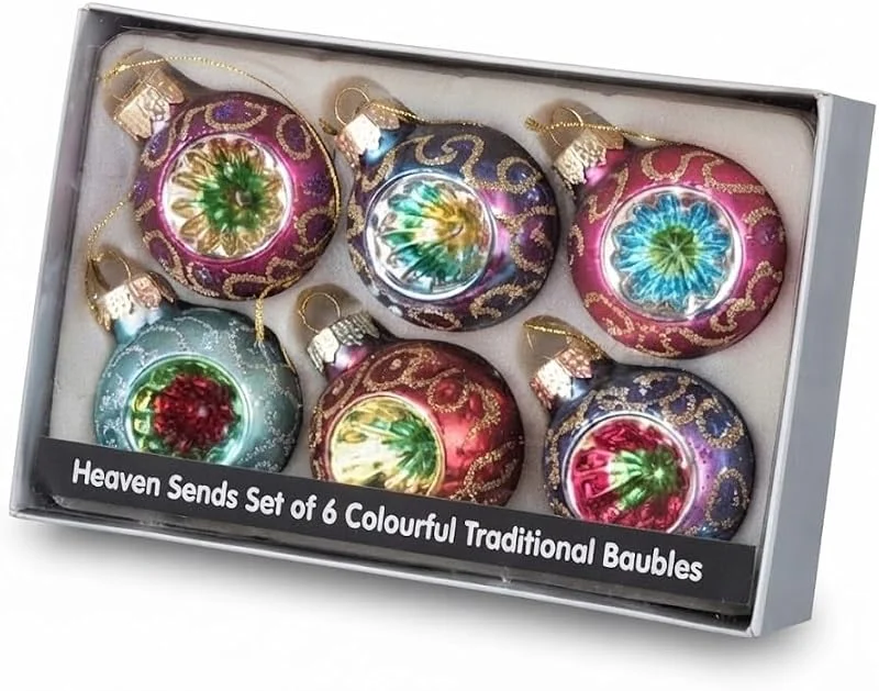 Marke: Heaven Sends Heaven Sends Kugeln Set mit 6 bunten traditionellen Kugeln aus Glas für den Weihnachtsbaum — Weihnachtsdeko
