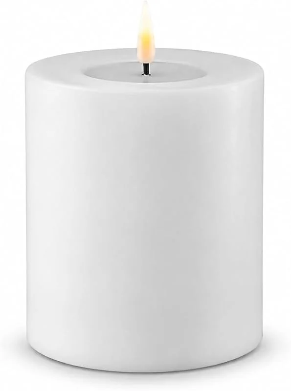 Besuche den ReWu-Store ReWu LED Kerze Deluxe Homeart, Indoor LED-Kerze mit realistischer Flamme auf einem Echtwachsspiegel, warmweißes Licht - Weiß 7, 5 x 10 cm — Weihnachtsbeleuchtung