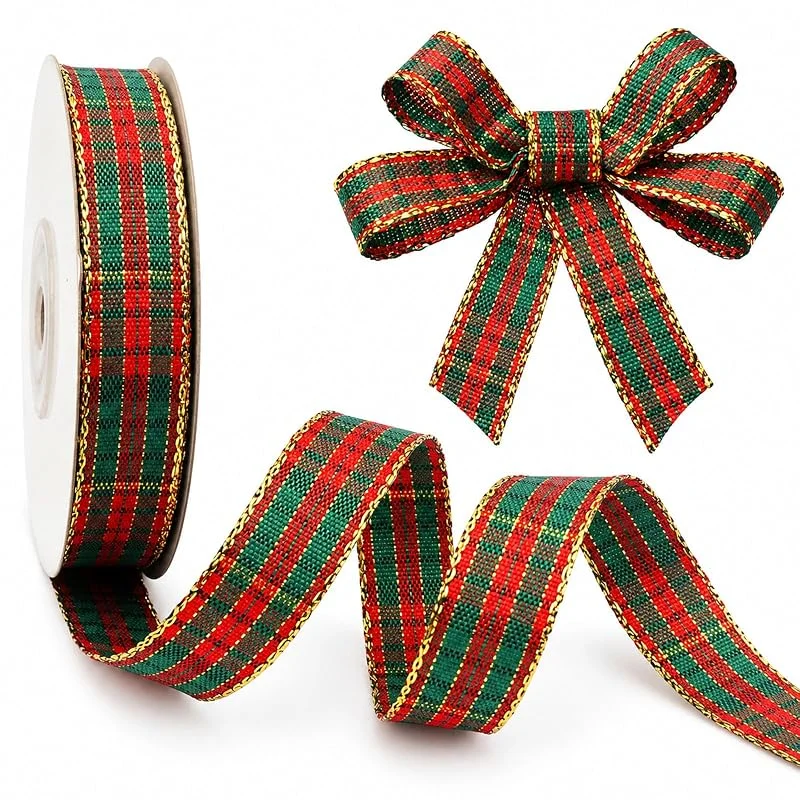 Marke: BIVYAX 1 Rolle Weihnachtsband Rot Grün Kariert, 16 mm x 22, 86 m, Geschenkband Weihnachten — Geschenkverpackung