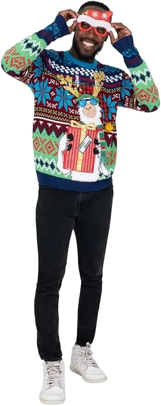 Marke: Blizzard Bay Blizzard Bay Herren Ugly Christmas Merry Llamas Drink Pocket Sweater Pullover — Weihnachtsmode
