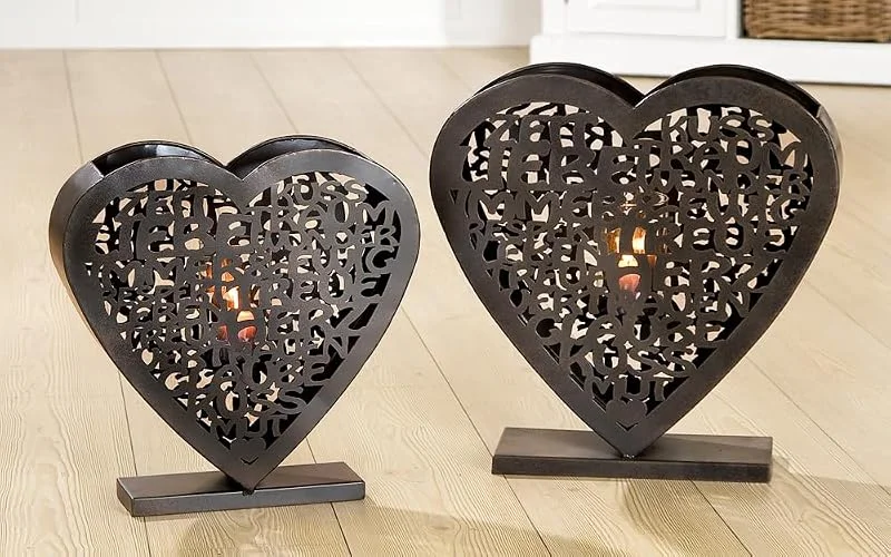 Besuche den GILDE-Store GILDE - 2er Set Windlichter - Windlicht - Amore Dunkelbraun - H 37 cm, T 9, 5 cm und H 43 cm, T 12 cm - Glas: H 14 cm Ø 7 cm — Kerzenlicht Abendessen