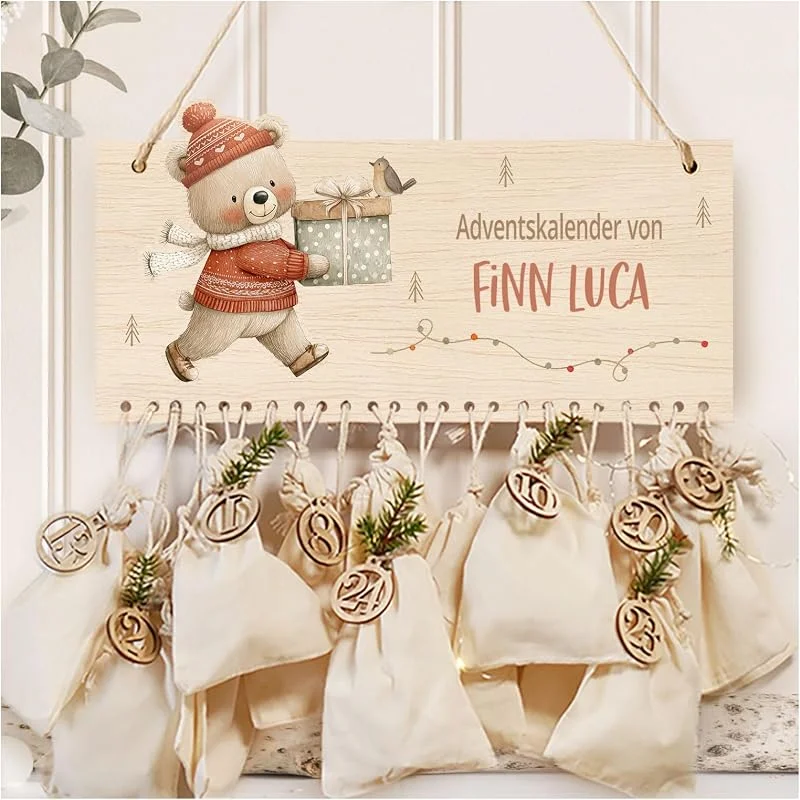 Besuche den Little Deco-Store Little-Deco Adventskalender zum Befüllen, Personalisierter Adventskalender für Mädchen & Jungen, 24 Baumwollbeutel & Holz Zahlenanhänger, DIY Weihnachtsdeko XHL1189 — Advent und Tisch