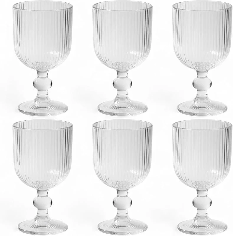 Besuche den GMMH-Store GMMH 6er-Set Geriffelte Trinkgläser und Weingläser, Line, Linie Geriffelt, Ribbed, Glas, Longdrinkgläser, Cocktail Gläser mit Prägung, Trinkglas, Weinglas, Wasserglas (Klar Weinglas) — Wein und Festtafel