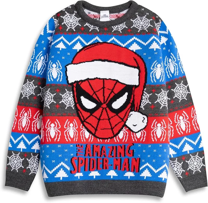 Besuche den Marvel-Store Marvel Spiderman Weihnachtspullover für Jungen, grau, rot, blau, Langärmlig, Rundhalsausschnitt, Festliche Kleidung für Kinder Charakteren, Fanartikel — Weihnachtsmode