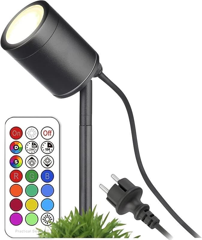 Besuche den lambado-Store lambado® Kompakte LED Gartenleuchte mit Erdspieß und RGB Farbwechsel - Schwarze Gartenstrahler wasserfest IP67 für außen - schwenkbar inkl. 1, 5m Kabel mit Stecker — Weihnachtsbeleuchtung