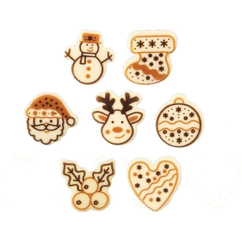 Besuche den Cake Company-Store Cake Company - Schokoladendeko „Xmas Set“ für Torten, Muffins, Cupcakes uvm., 28 Stück aus 7 verschiedenen Figuren-Motiven für Weihnachten, weiße Schokoladenaufleger aus belgischer Schokolade — Weihnachtskueche