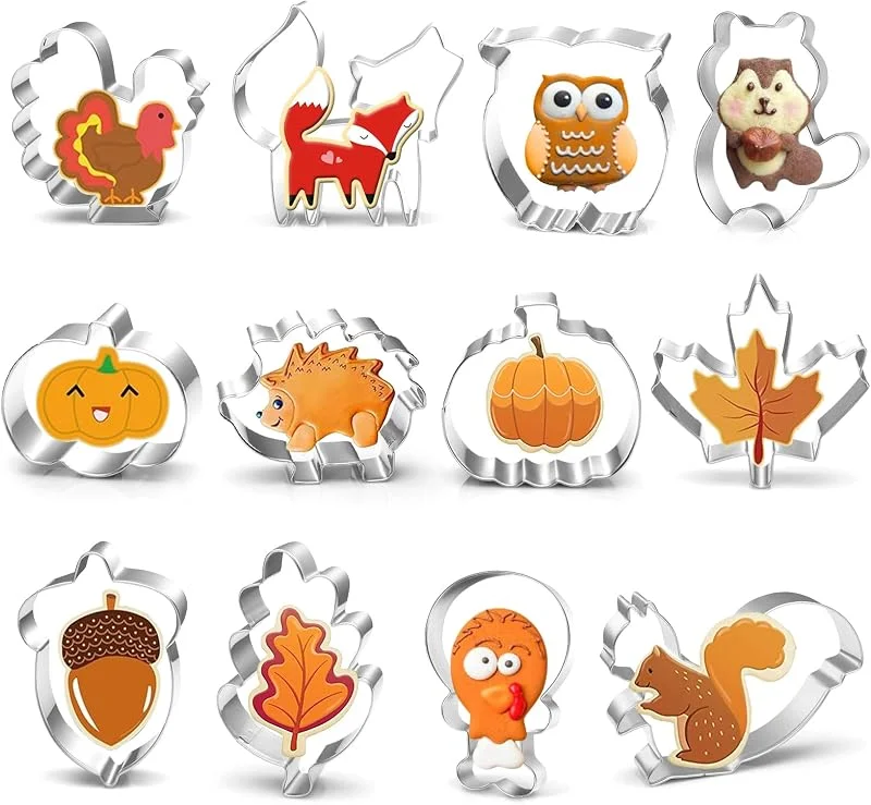 Marke: Bluelves 12 Stück Herbst Erntedankfest Ausstechformen Set, Blatt Ausstecher, Herbst keksausstecher, Edelstahl Ausstechformen für Kinder Thanksgiving, Cookie Cutters Fuchs, Kürbis, Eichenblatt, Eichhörnchen — Weihnachtskueche